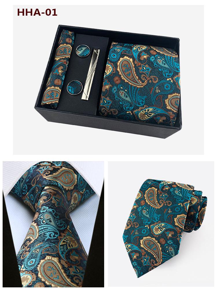 Мужской галстучный набор пейсли с нагрудным платком, запонками и зажимом для галстука – Подарочная коробка в стиле business casual
