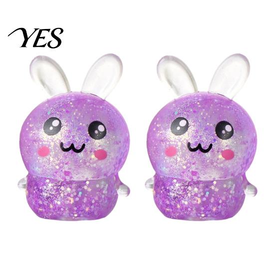 Rabbit Stress Toy 2Pcs Glitter Relief Toy, Stretchy Clear Bunny Squeeze TPR Ball Animal Shape Fidget Party Favors for Kids Adults Lightweight Reducer