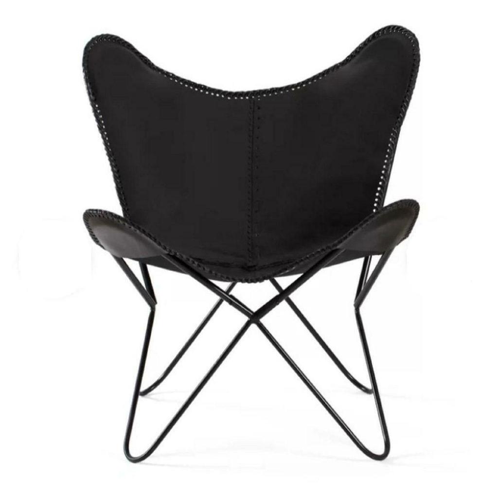 Handmade Black Buffalo Leather Butterfly Chair Lounge Relax Arm Chair Home Décor