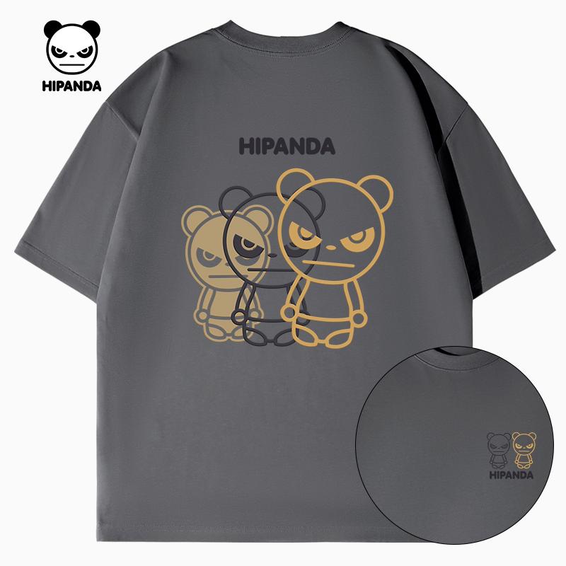 Hello Hipanda Panda Personality Trendy Brand Cartoon Pure Cotton Round Neck Short-Sleeved T-Shirt
