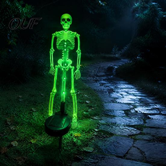Decorative Exterior Path Lights Solar Skeleton Garden Stake Light, Halloween 3D Glowing Skull Yard Waterproof Lawn Stakes Decor with LED, Outdoor Lamp