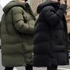 Мужское хлопковое пальто с капюшоном, длинными рукавами и шнурком, пуховик средней длины с карманами, однотонное утолщенное стеганое пальто