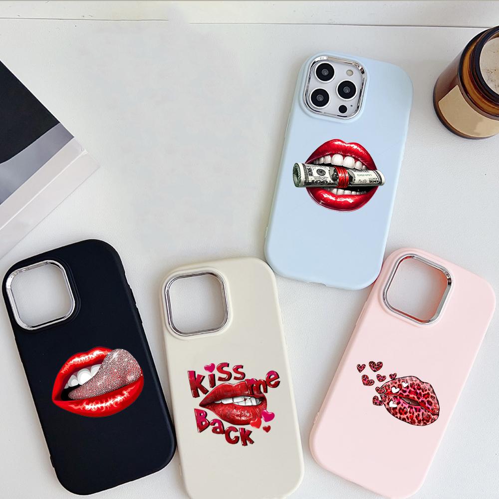 LZ21 Lips Kiss Design Art Soft Phone Case for Samsung S24 Ultra S23 Plus S21 A16 A54 A34 A05s A06 Infinix Hot 40 30i Lens Protection Shockproof Cover