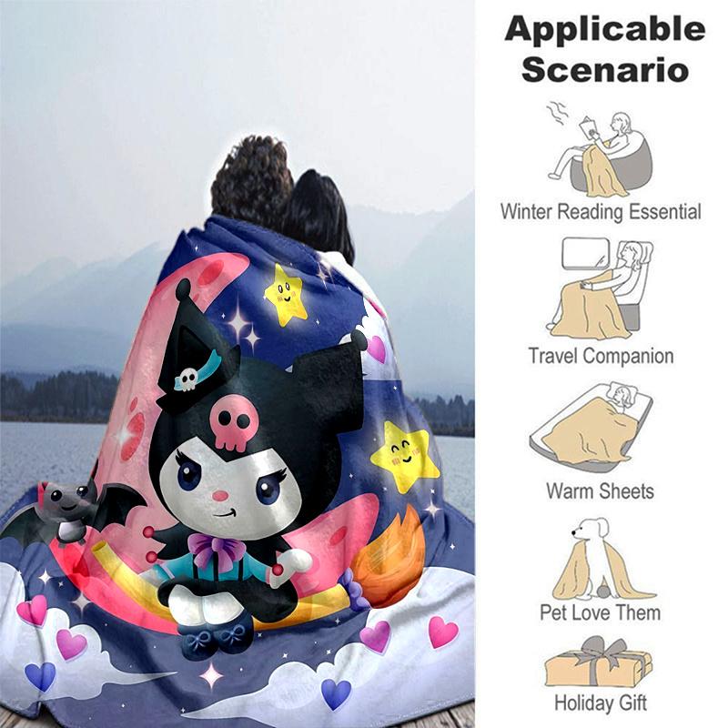 1pc Starry Night Sky Kuromi Design Blanket, Soft Throw for Home Decor, Perfect Gift for Family and Friend, Seasonal Use, Cozy Bedding Cover, Living Ro
