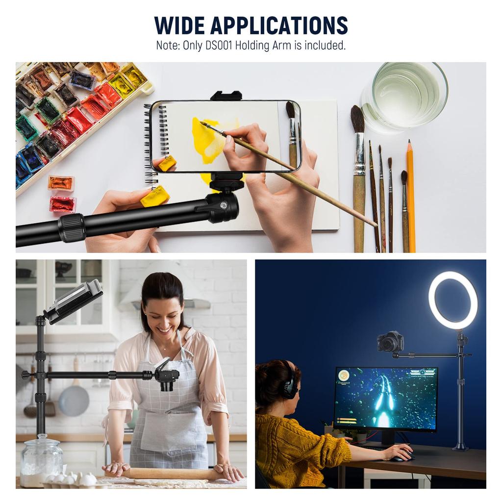 NEEWER Настольное крепление для камеры с верхним расположением, телескопический удлинитель для настольной стойки с шаровой головкой, винт для крепления веб-камеры, светодиодное кольцо, микрофон DS001
