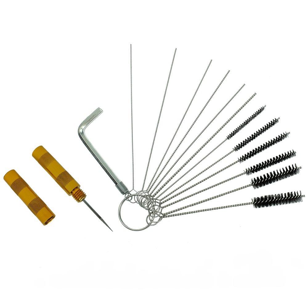 Набор из 15 щеток для чистки карбюратора с очистителями форсунок распылителя - иглы из нержавеющей стали и нейлоновые щетки