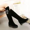 Fashion Long Boots for Women Rhinestone Black Knee High Shaft Shoes Woman Flat Demi-season Trend 2024 New Pu Footwear Spring Gyaru Rock