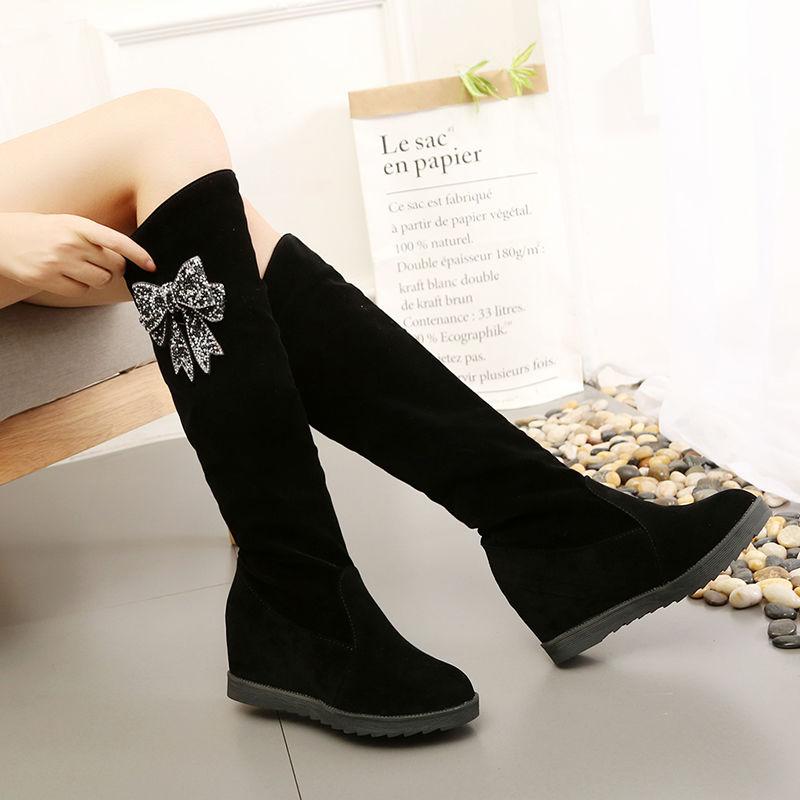 Fashion Long Boots for Women Rhinestone Black Knee High Shaft Shoes Woman Flat Demi-season Trend 2024 New Pu Footwear Spring Gyaru Rock