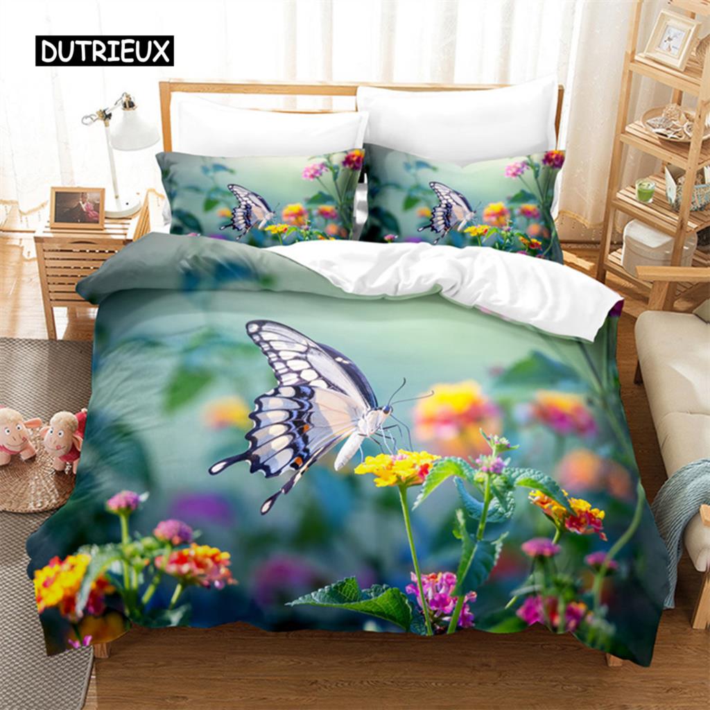 Flower Butterfly Bedding Set Duvet Cover Set 3d Bedding Digital Printing Bed Linen Queen Size Bedding Set Fashion Design
