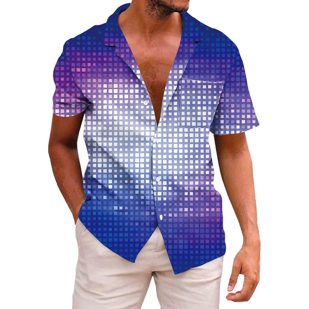 Мужская повседневная пляжная праздничная одежда с лацканами, модная рубашка, гавайская рубашка с короткими рукавами