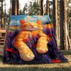 1pc Lavender Field Cat Print Outdoor Soft Polyester Flannel Throw Blanket Versatile for All Seasons , Soft , Cozy , Warm All Season Quilted Throw ,