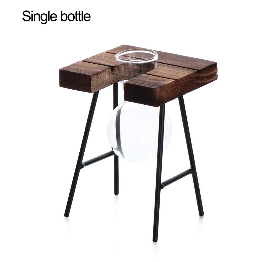 Vintage Bonsai Flower Pot Hydroponic Plant Vases Glass Vase Terrarium Tabletop Tray Wooden Frame Home Decor