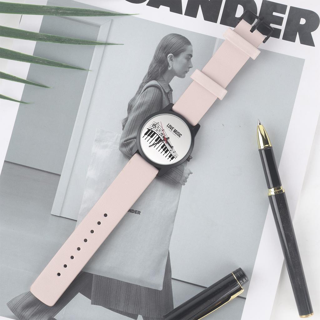 New Customize Women's Wrist Watch Quartz Piano Keys Design Love Music Score Black 3Hands Metal Strap Souvenir Festival