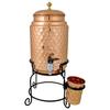 Copper Diamond Cut 5 Liter Copper Water Dispenser Matka Tank Pot with 1 Glass and Iron Stand - 5000 Ml