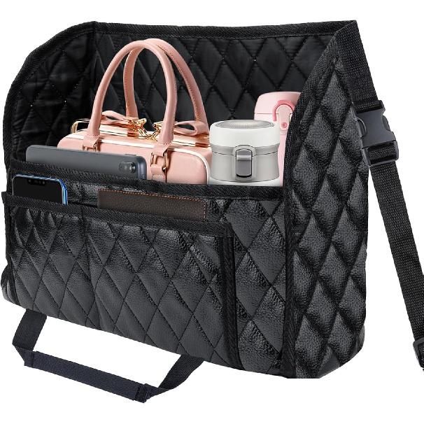 Car Purse Holder Between Seats, Leather Auto Front Seat Handbag Organizer Pocket, Large Capacity Car Net Pocket Handbag Holder, Backseat Barrier