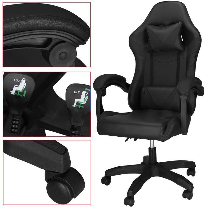 Fauteuil de Gaming - SPRINGOS - Ergonomique - Réglable en Hauteur - Avec Appui-Tête et Repose-Pieds