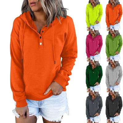 Женская модная однотонная толстовка с длинным рукавом и капюшоном на пуговицах