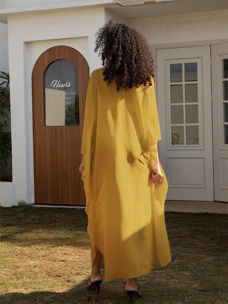 Sexy Vacation White Beach Maxi Dress Women's Hand-knit V-neck Batwing Sleeve Plus Size Kaftan 2024 Summer Beachwear Swimsuit Cover Up Q1306