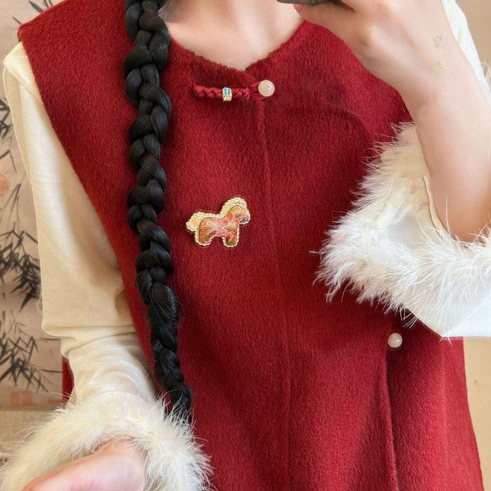 Cute Embroidery Horse Brooch Chinese Style Cloth Fabric Pony Brooch Clothing Accessory