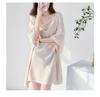 Sexy pajamas women's summer 1011 new ice silk suspender nightgown set Internet celebrity live broadcast explosion long-sleeved loungewear