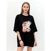 Oversized T Shirt Black Cartoon Animal Print With Text For Casual Wear