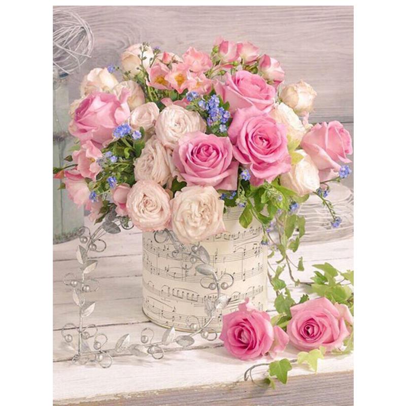 Diamond Painting 5d Diy Set Rose Vase Cross Stitch Kit Embroidery Diamond Mosaic Flower Picture Of Rhinestones Home Decoration