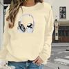 Топы для женщин Простые наушники Принт Круглый вырез Длинный рукав Футболка Осенний повседневный тонкий пуловер Женский длинный рукав Топ