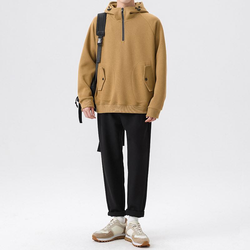 Мужские толстовки из хлопка с капюшоном большого размера, пуловеры на молнии с длинными рукавами, осенняя уличная одежда, карманная спортивная одежда