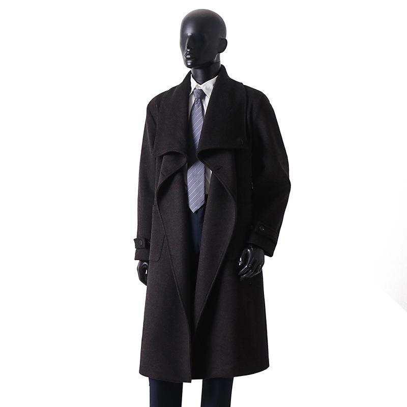 Мужской роскошный кашемировый длинный пальто - Большого размера, Свободный крой, С отворотами
