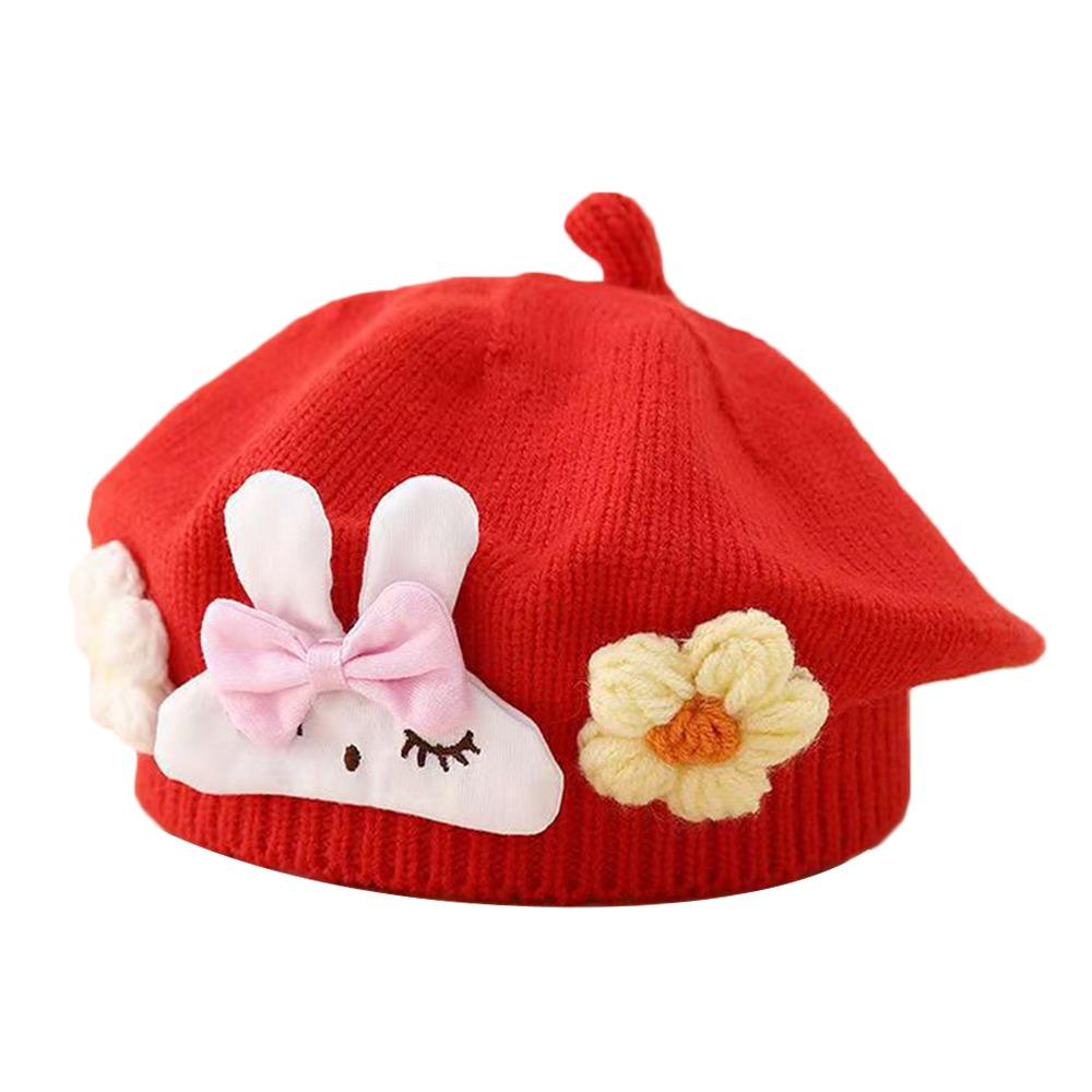 Flower Baby Beret Hat Soft Artist Painter Caps Cute Knitted Hat Infant Girls