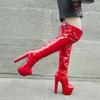 Fashion Rimocy Women Platform Over The Knee Boots Sexy 17CM Super High Heels Red Patent Leather Long Boots Woman 2025 Winter Black Shoes