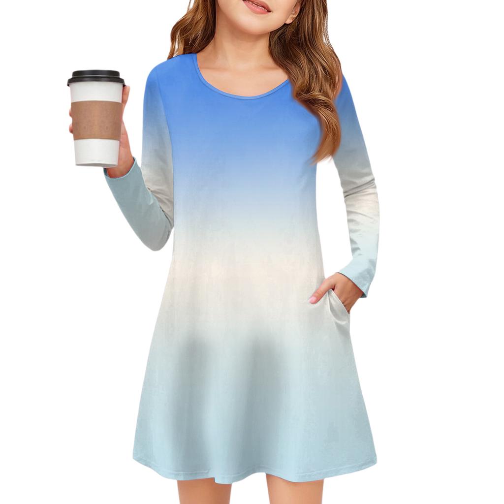 Girls' Long Sleeve Dress - Color Pocket Dress