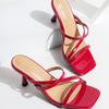 Red Square Head Slippers Women Wear Exquisite Fairy Style 2025 Summer New Cat Heel 77cm Fine Heel Temperament Sandals