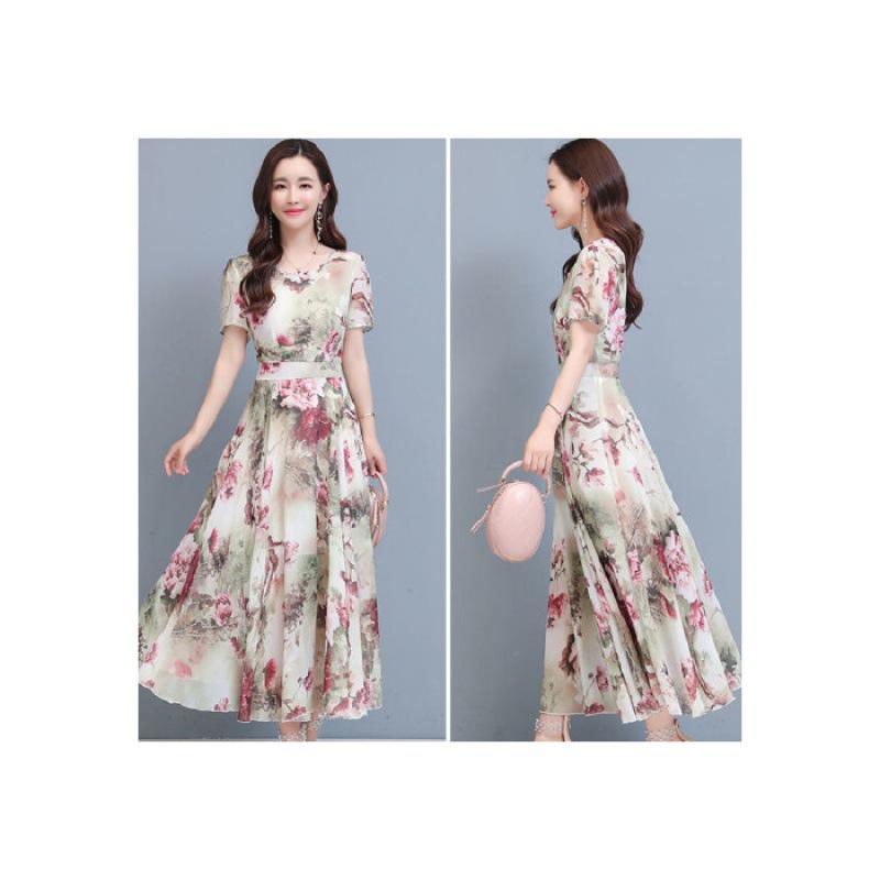 Элегантное летнее платье с цветочным принтом: Женская облегающая длинная пляжная юбка с короткими рукавами (2023)