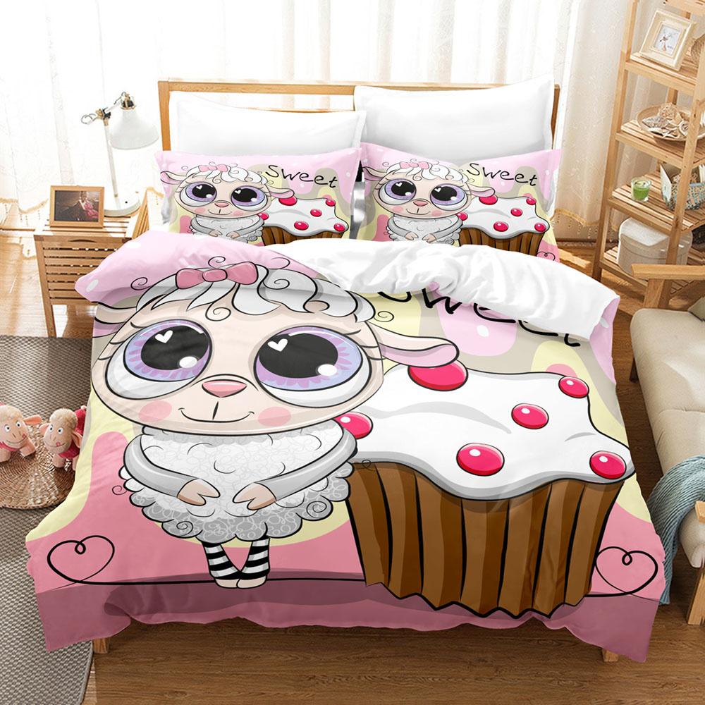 Мультяшный комплект пододеяльника с овечками, милые белые овечки, цветочный узор, размер кинг, квин, полный, для детей, мальчиков, девочек, подарок, полиэстеровый комплект постельного белья