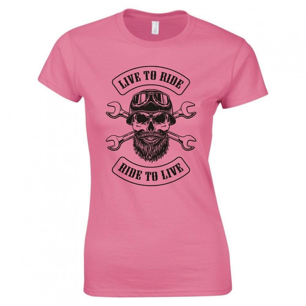 Biker Live To Ride Ride To Live Ladies Skinny Fit Tshirt
