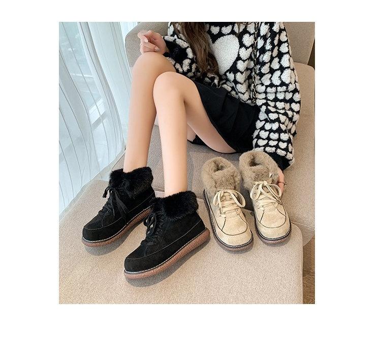 2022 New Fashionable Northeast Warm Cotton Shoes for Women In Winter with Thick Velvet and Round Lace Snow Resistant Thick Bottom Short Boots