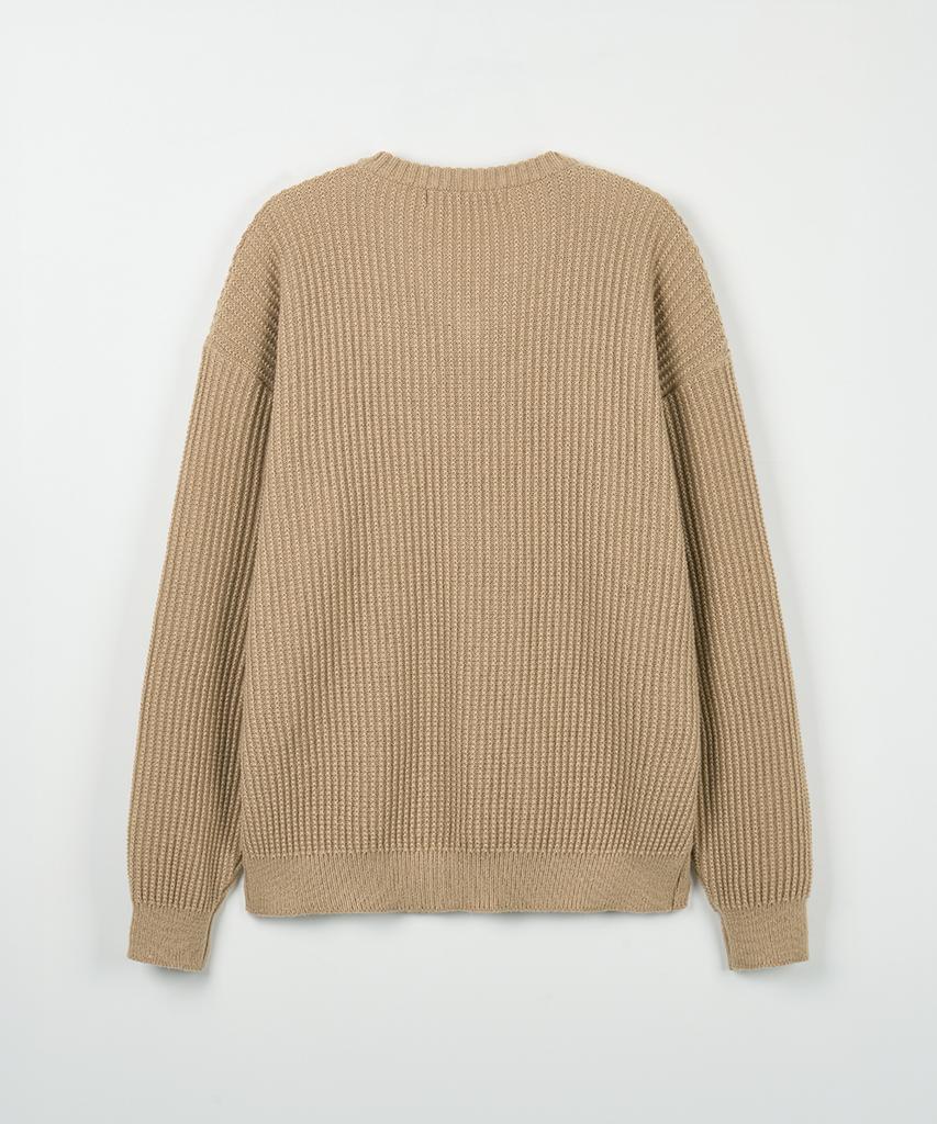 NODU V-Neck Waffle Essential Knit [Beige]