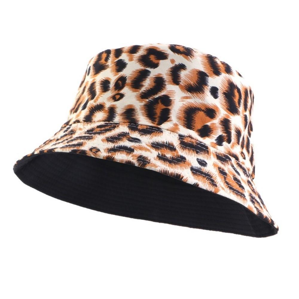Double-Sided Bucket Hat Leopard Patterned Sun Cap Beach Sun Protect Hat Outdoor Travel