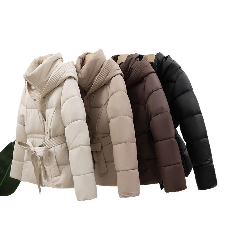 Women’s Short Hooded Windproof Thicken Warm Winter Jacket With Belt