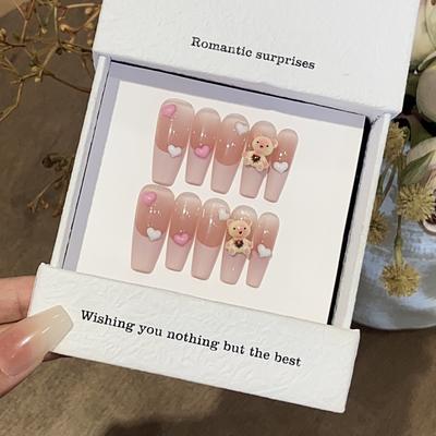 Чистый ручной работы Мультяшный Милый Румянец Размазанный Французский Медвежьи Объятия Милый Маникюр