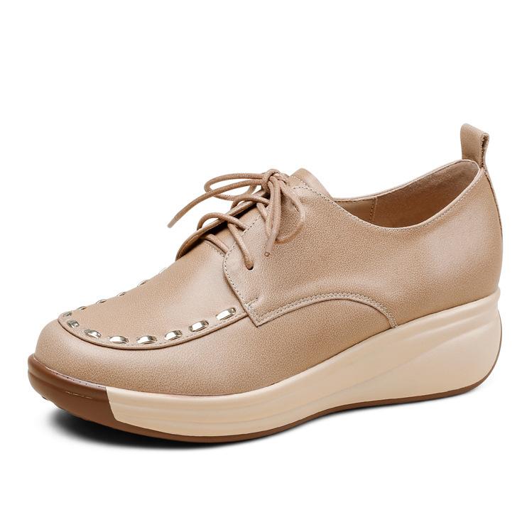 Туфли-лодочки в стиле ретро со шнуровкой и глубоким носком, женские удобные туфли-качалки на толстой подошве, повседневные кожаные туфли на плоской подошве для мам