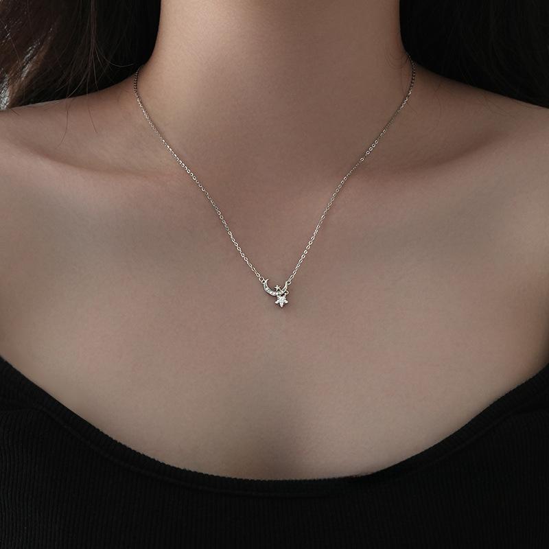 Изысканное, легкое, роскошное, высококачественное, ожерелье «Звезда и Луна», супер сверкающее, модное, изысканное, маленькое и маленькое колье на ключицу