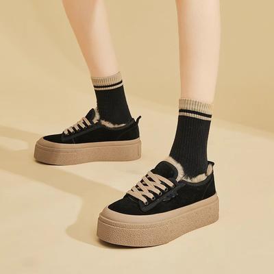 Женские зимние ботинки на платформе, нескользящие, на шнуровке, из искусственной замши, короткие, пушистые, с подкладкой из искусственного меха, удобные, теплые, кроссовки для ходьбы, женская обувь