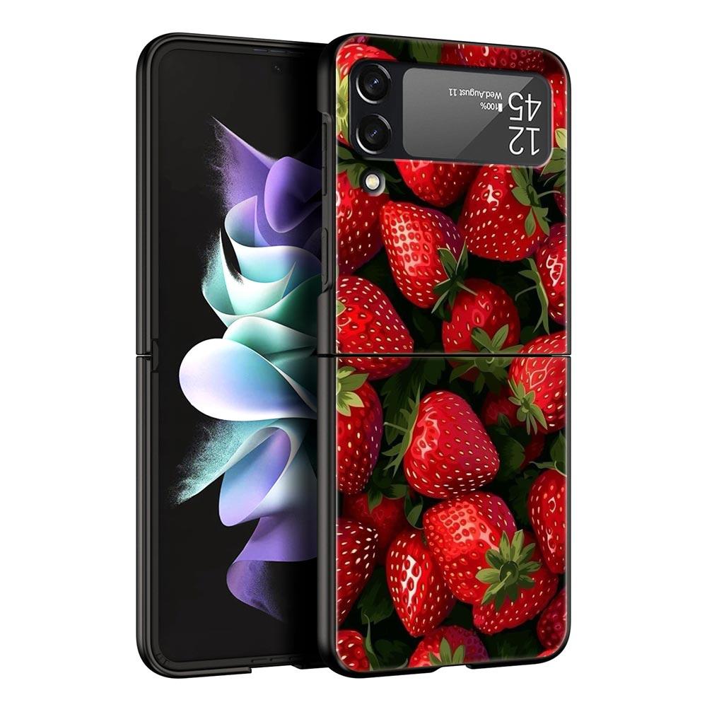 Чехол для телефона Samsung Galaxy Z Flip 3 4 5 6 7 Складной Для Samsung Z Flip4 Flip5 Жесткая ПК Крышка Летний Принт с Клубникой и Цветами