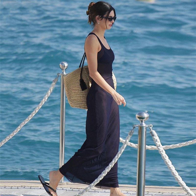 European & American Style Women's Sexy See-through Mesh Vacation Evening Dress