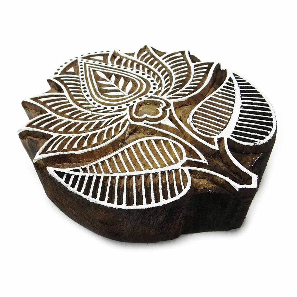 Lotus Stamp Decorative Wooden Textile Stamps Carved Collectible Blocks