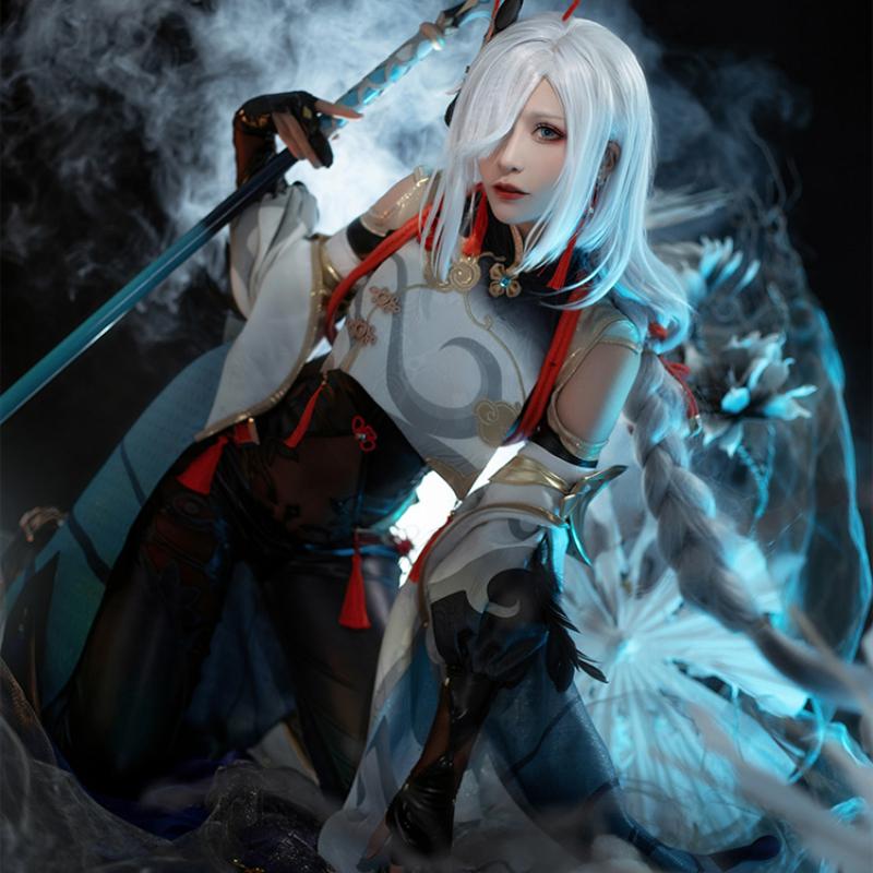 Костюмы для косплея Shenhe, аниме-фигурка, костюм на Хэллоуин для женщин, парик, сексуальный костюм, вечерние униформы, комбинезоны