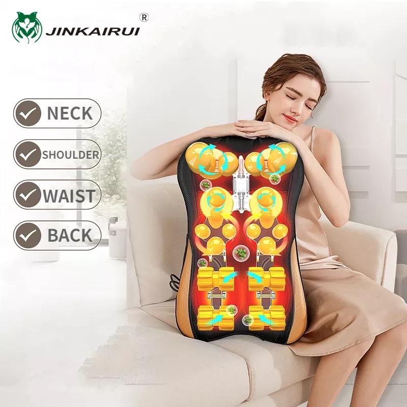JINKAIRUI Multifunctional Electric Massage Cushion Neck Shoulder Waist Back Remote Control Deep Kneading Shiatsu Heating Pain Relieve Gift