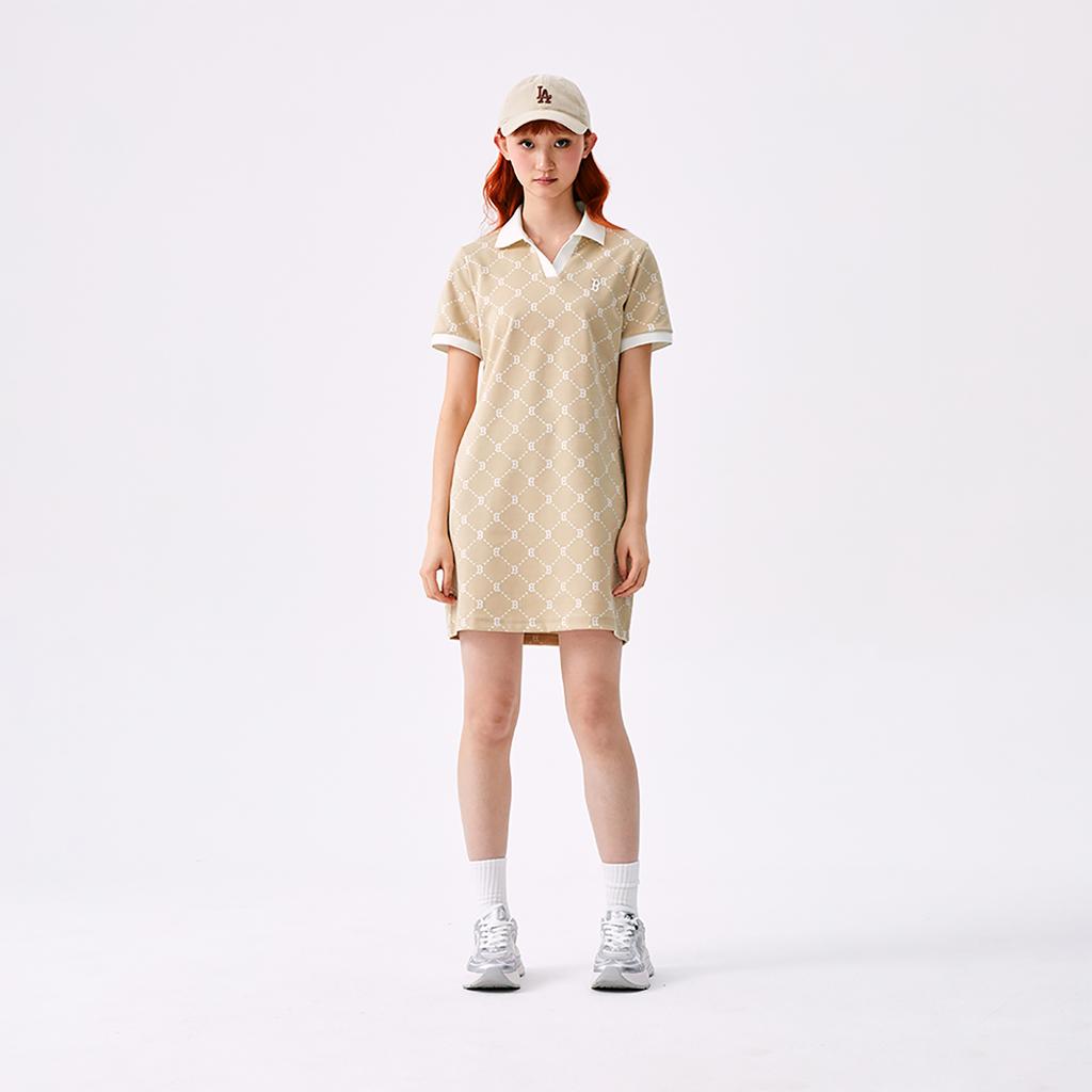 Новая коллекция MLB MONOGRAM Платье с коротким рукавом женское Boston Red Sox SS25 Светло-бежевый 3FOPM0453-43BGL